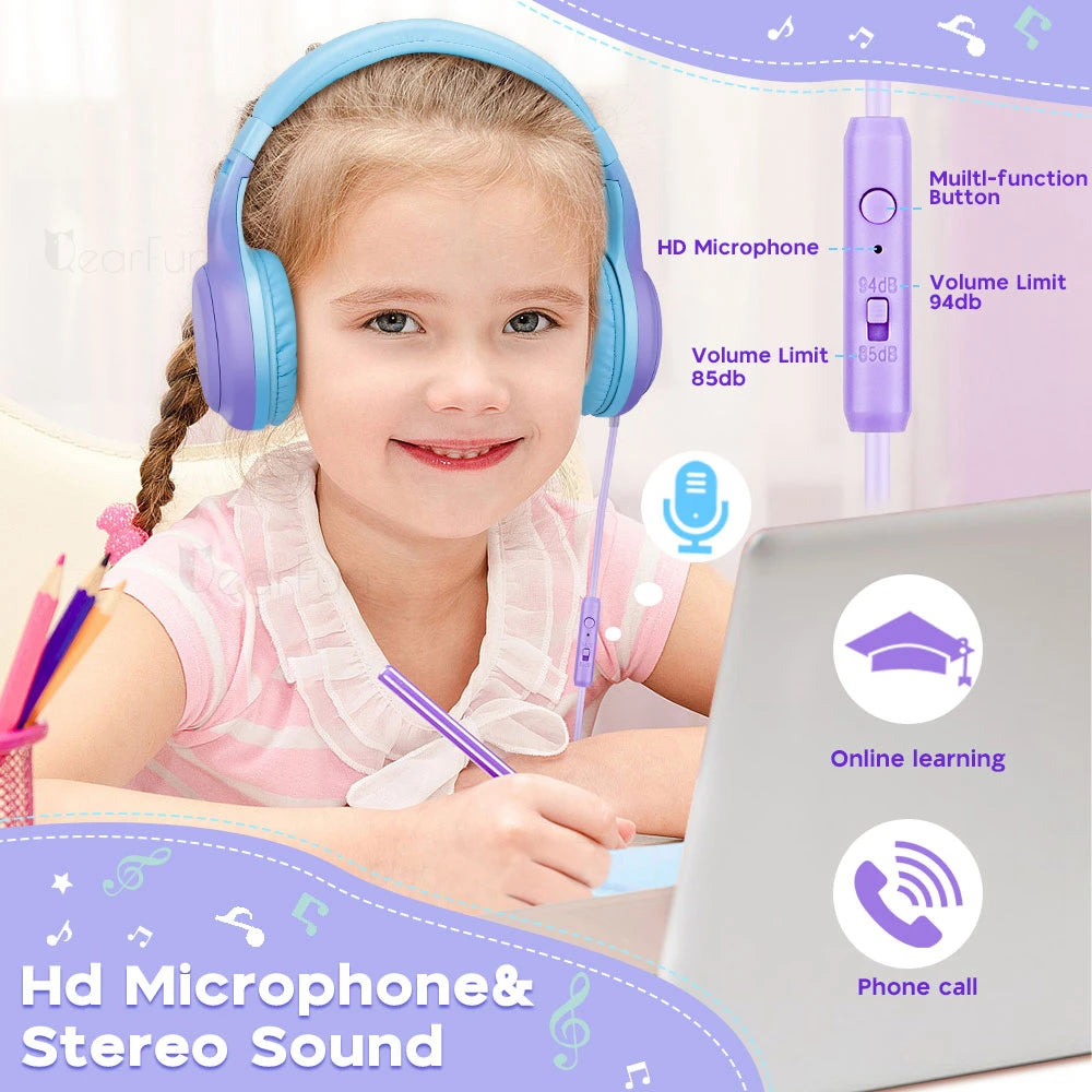 Kids Headphones Wired Headphones with Microphone 85dB Volume Limit Stereo Children Headset for Shcool Home Travel Kids Gift