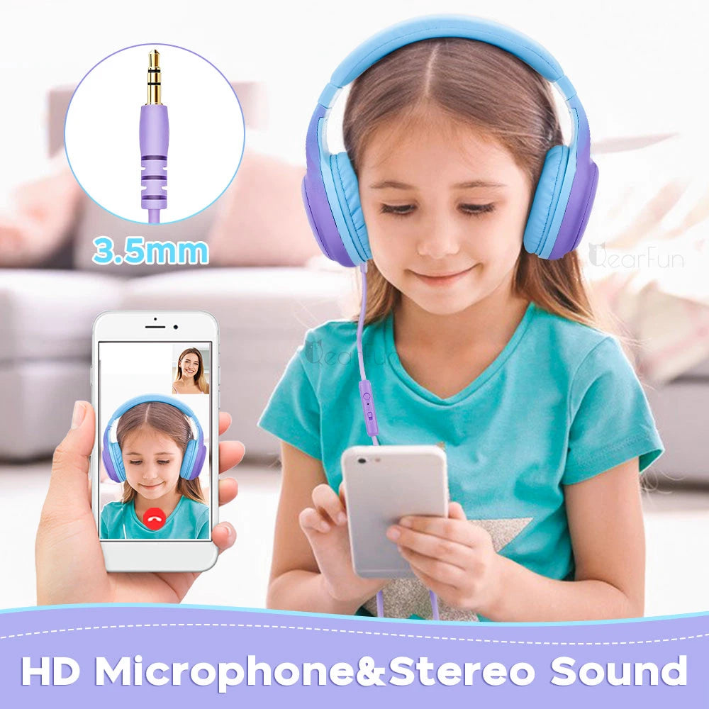 Kids Headphones Wired Headphones with Microphone 85dB Volume Limit Stereo Children Headset for Shcool Home Travel Kids Gift