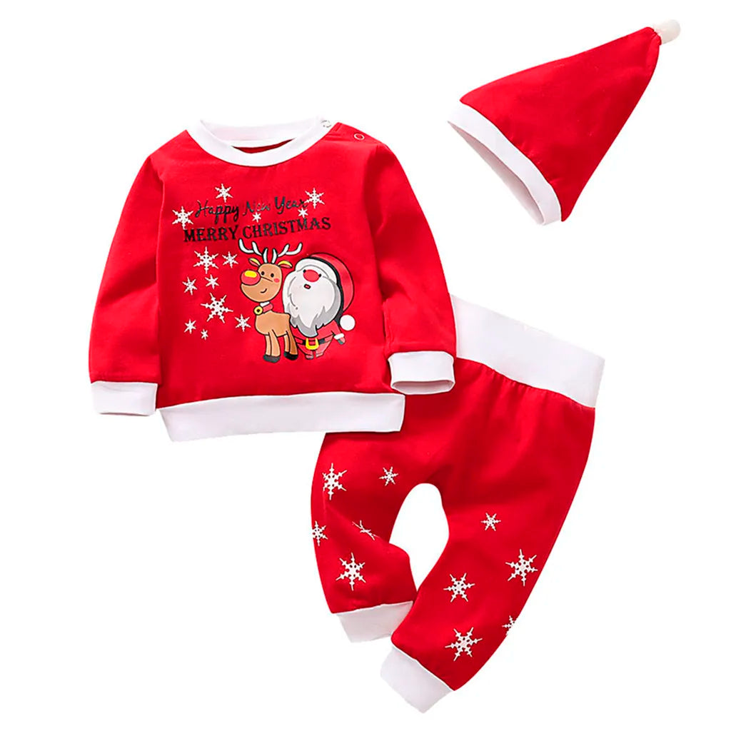 2024 New Cartoon Cute Print Pajamas Set Clothes Girl Sleepwear Nightwear Children Santa Claus Christmas Pyjamas Cotton Clothing