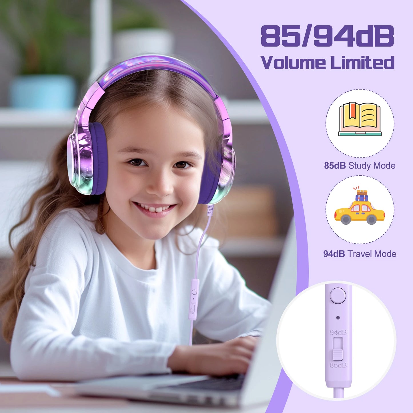 Kids Headphones Wired Headphones for Kids with Microphone 85/94dB Volume Limiter Headphones for Girls Boys Foldable Headphones