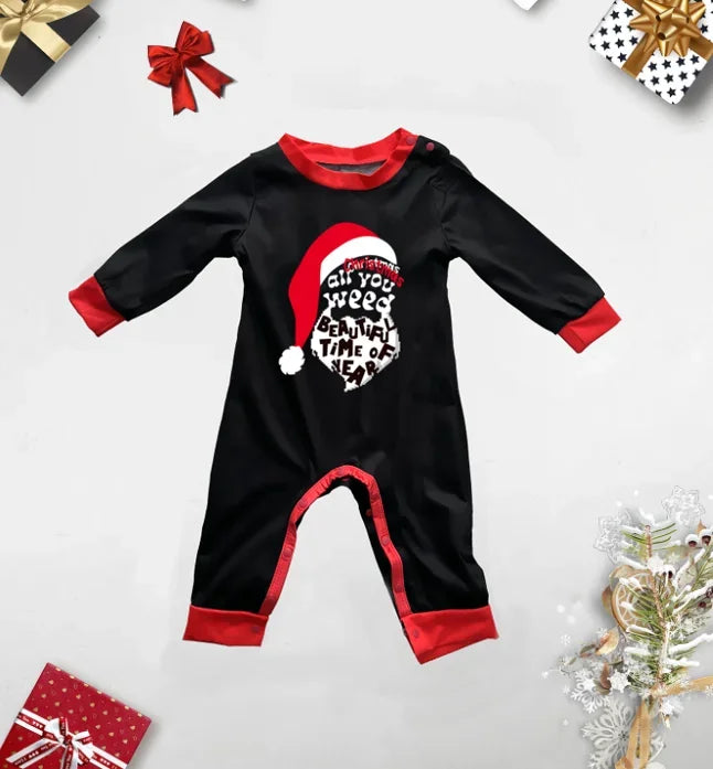 Winter Santa Allover Print Family Matching Outfits Parent-child 2 Pcs Suit Baby&Dog Romper Christmas Pyjamas Soft Cute Pjs