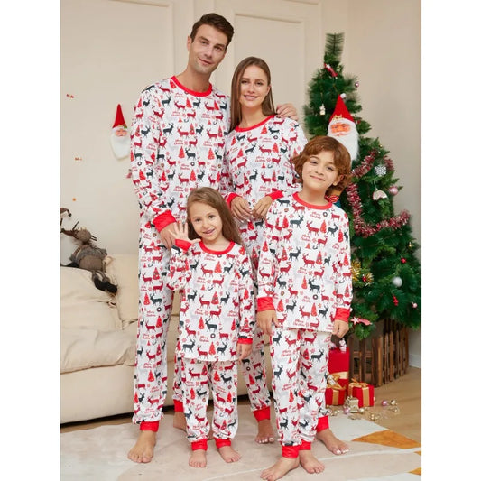 Xmas Gift New 2024 Family Look Allover Print Parent-child Matching Outfits Christmas Pajamas Set 2 Pieces Suit Sleepwear Pyjamas