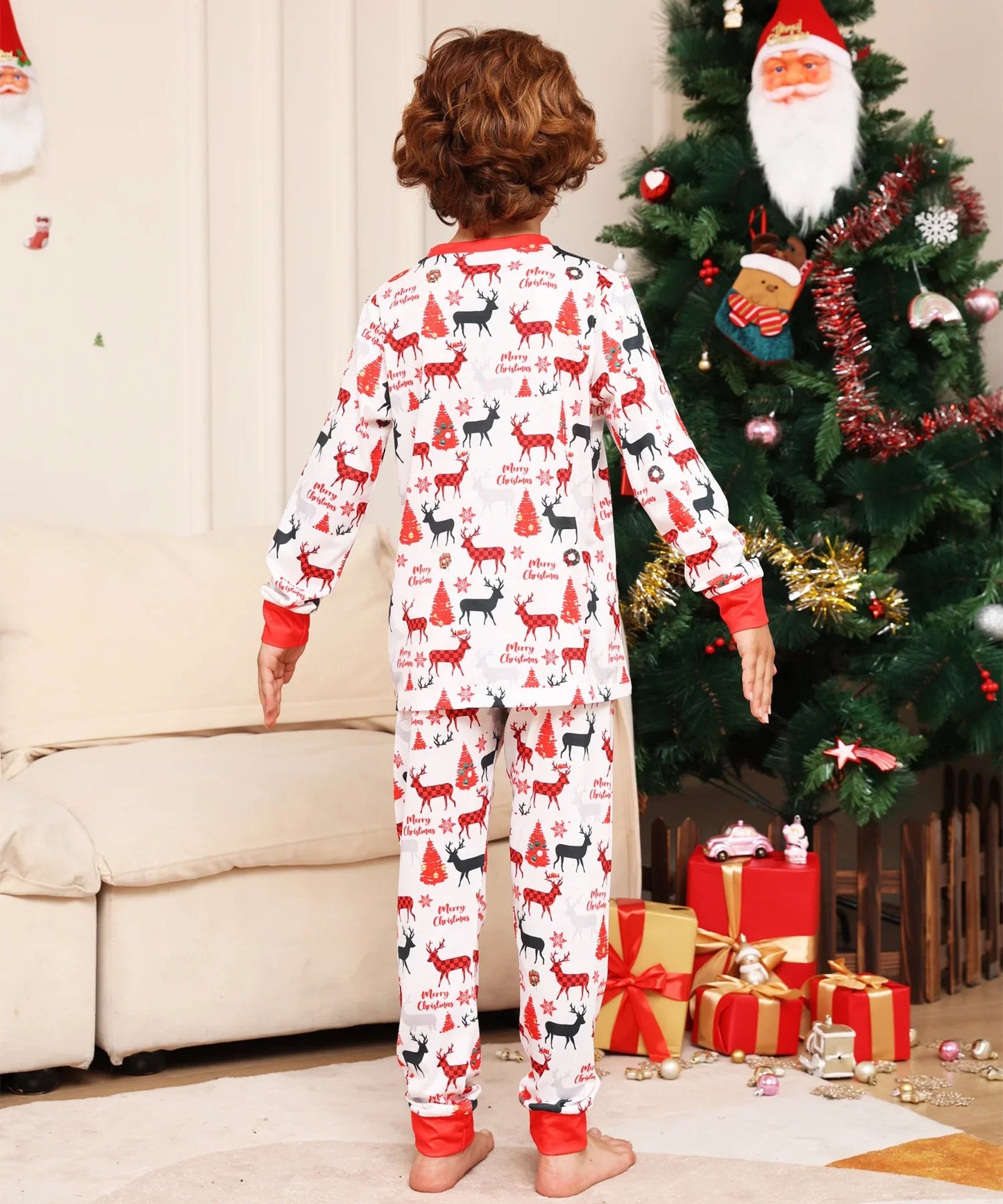 Xmas Gift New 2024 Family Look Allover Print Parent-child Matching Outfits Christmas Pajamas Set 2 Pieces Suit Sleepwear Pyjamas