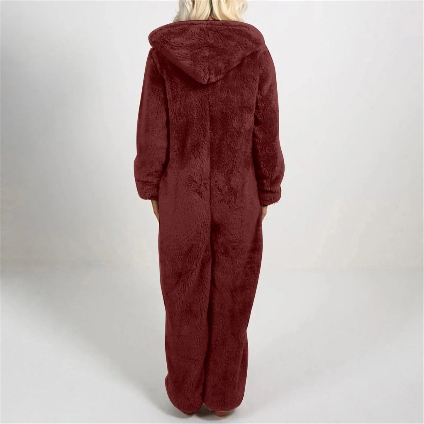 Plus Size Coral Fleece Jumpsuit for Women Christmas Pajamas One-Piece Pyjamas Winter Warm Women Hooded Onesies Sleepwear