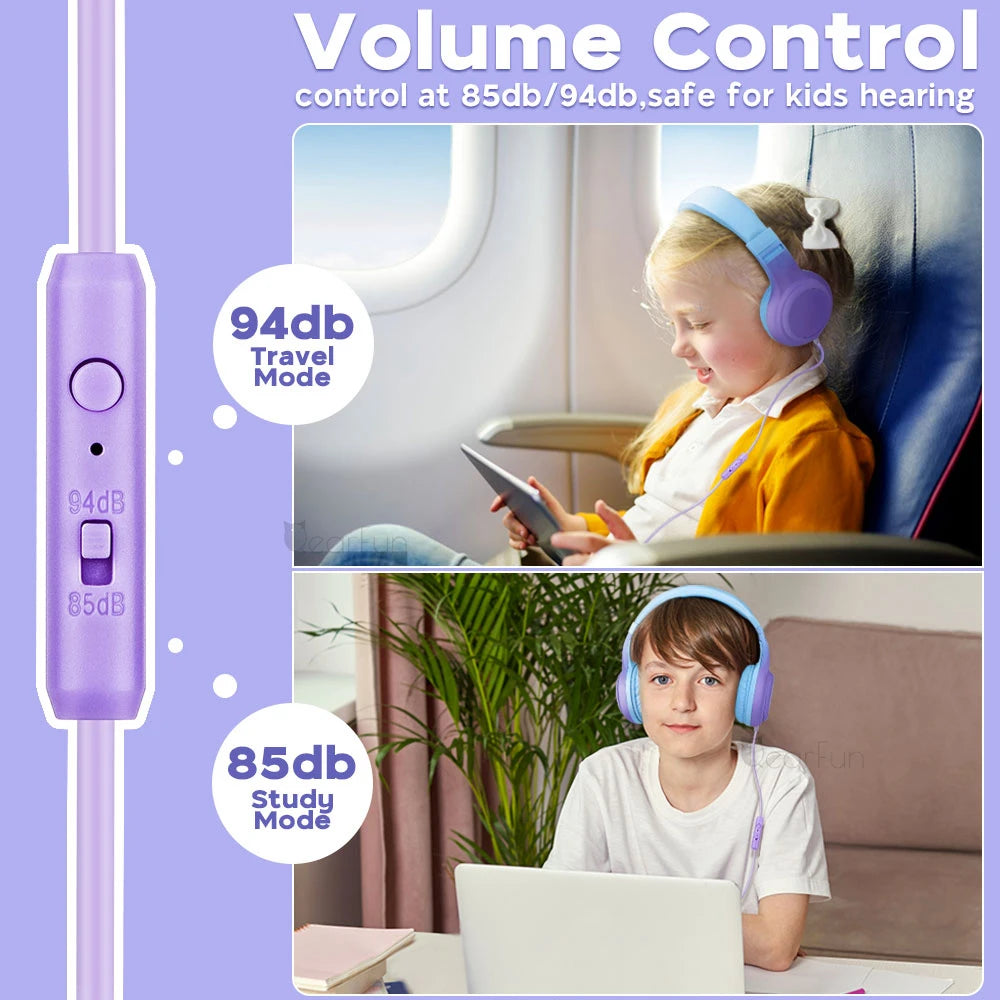 Kids Headphones Wired Headphones with Microphone 85dB Volume Limit Stereo Children Headset for Shcool Home Travel Kids Gift