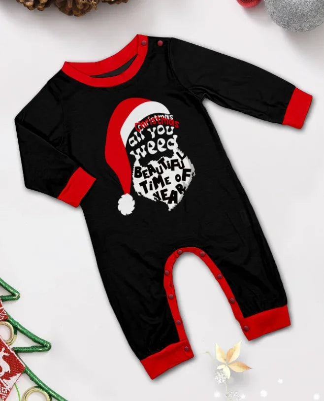 Winter Santa Allover Print Family Matching Outfits Parent-child 2 Pcs Suit Baby&Dog Romper Christmas Pyjamas Soft Cute Pjs