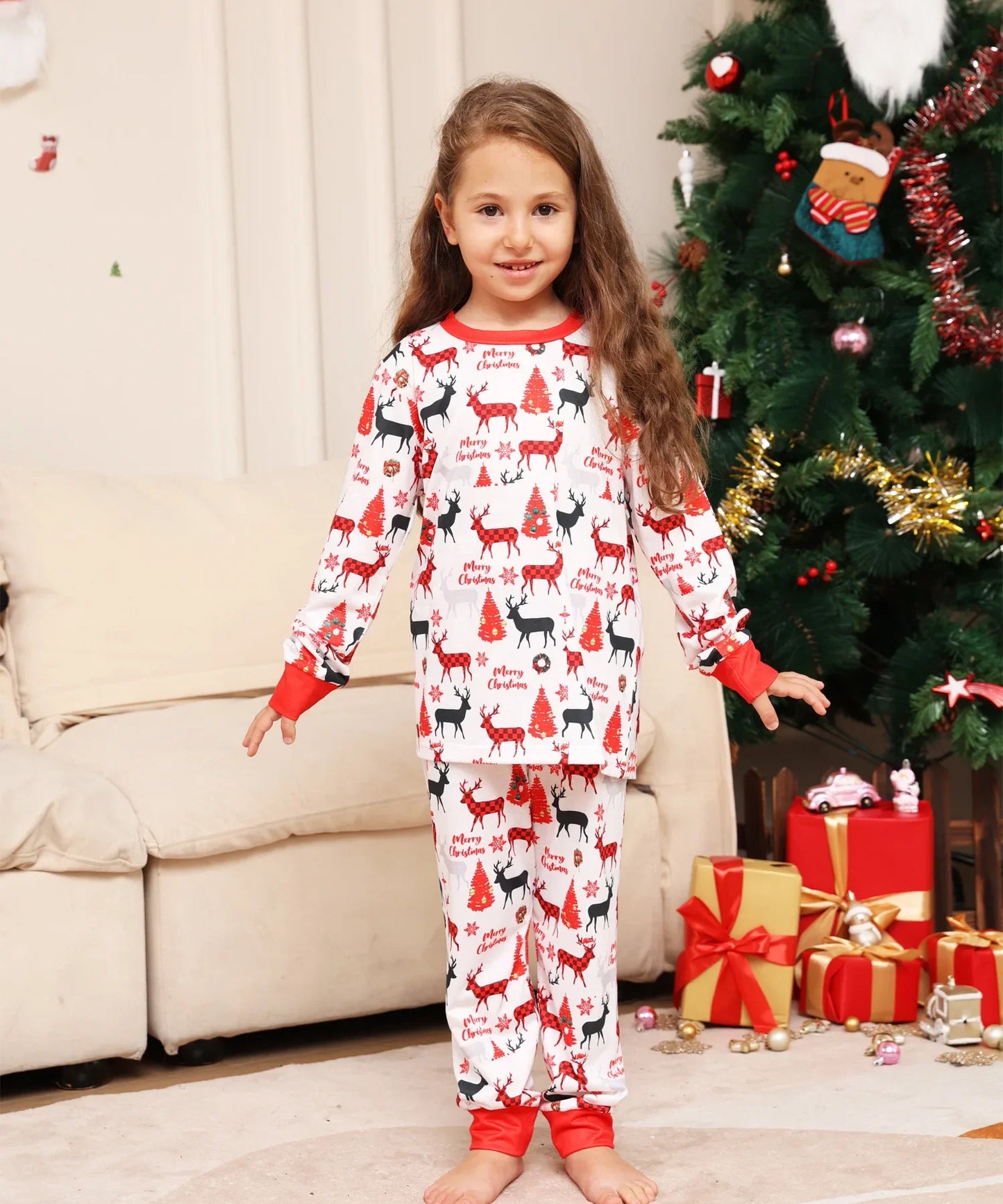 Xmas Gift New 2024 Family Look Allover Print Parent-child Matching Outfits Christmas Pajamas Set 2 Pieces Suit Sleepwear Pyjamas