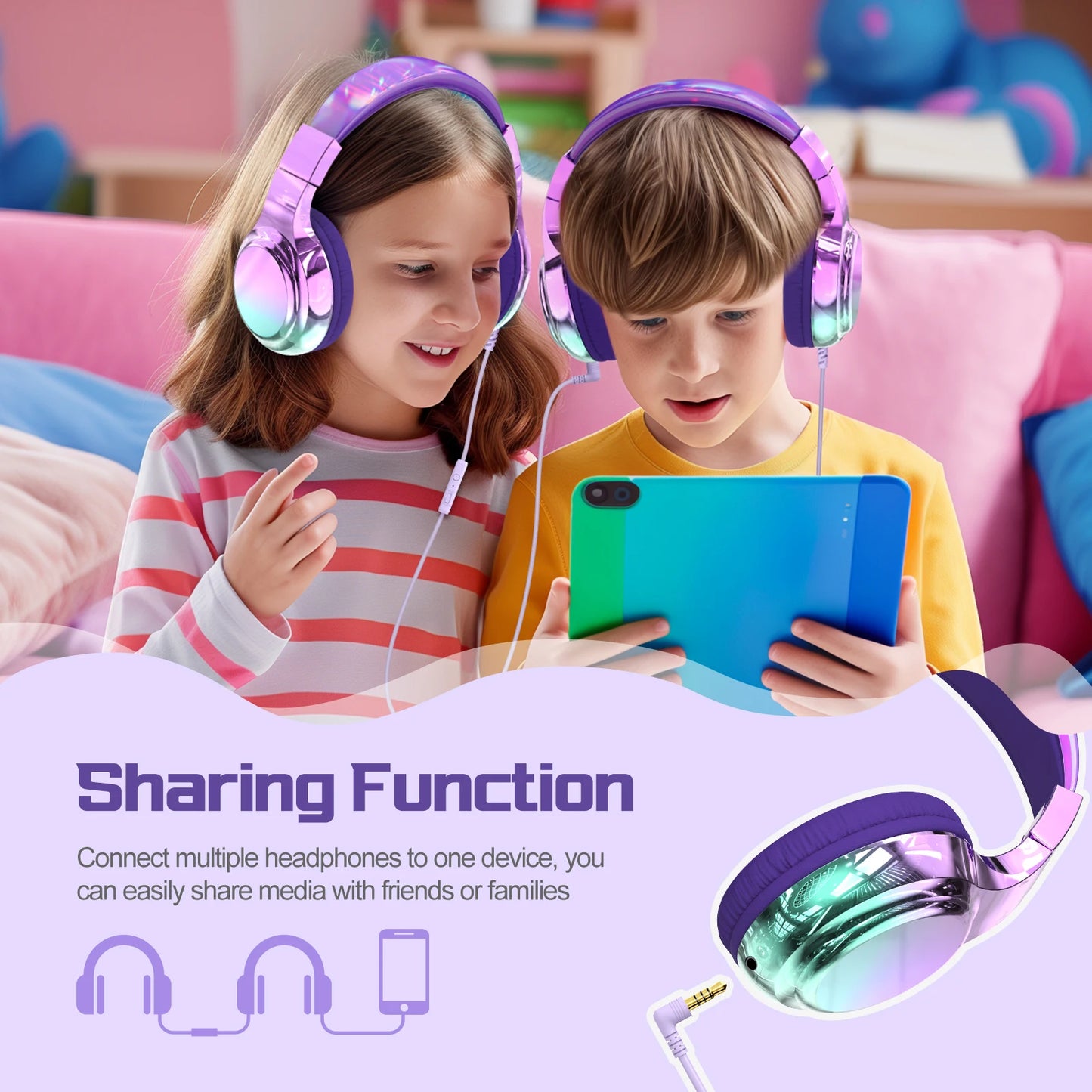 Kids Headphones Wired Headphones for Kids with Microphone 85/94dB Volume Limiter Headphones for Girls Boys Foldable Headphones