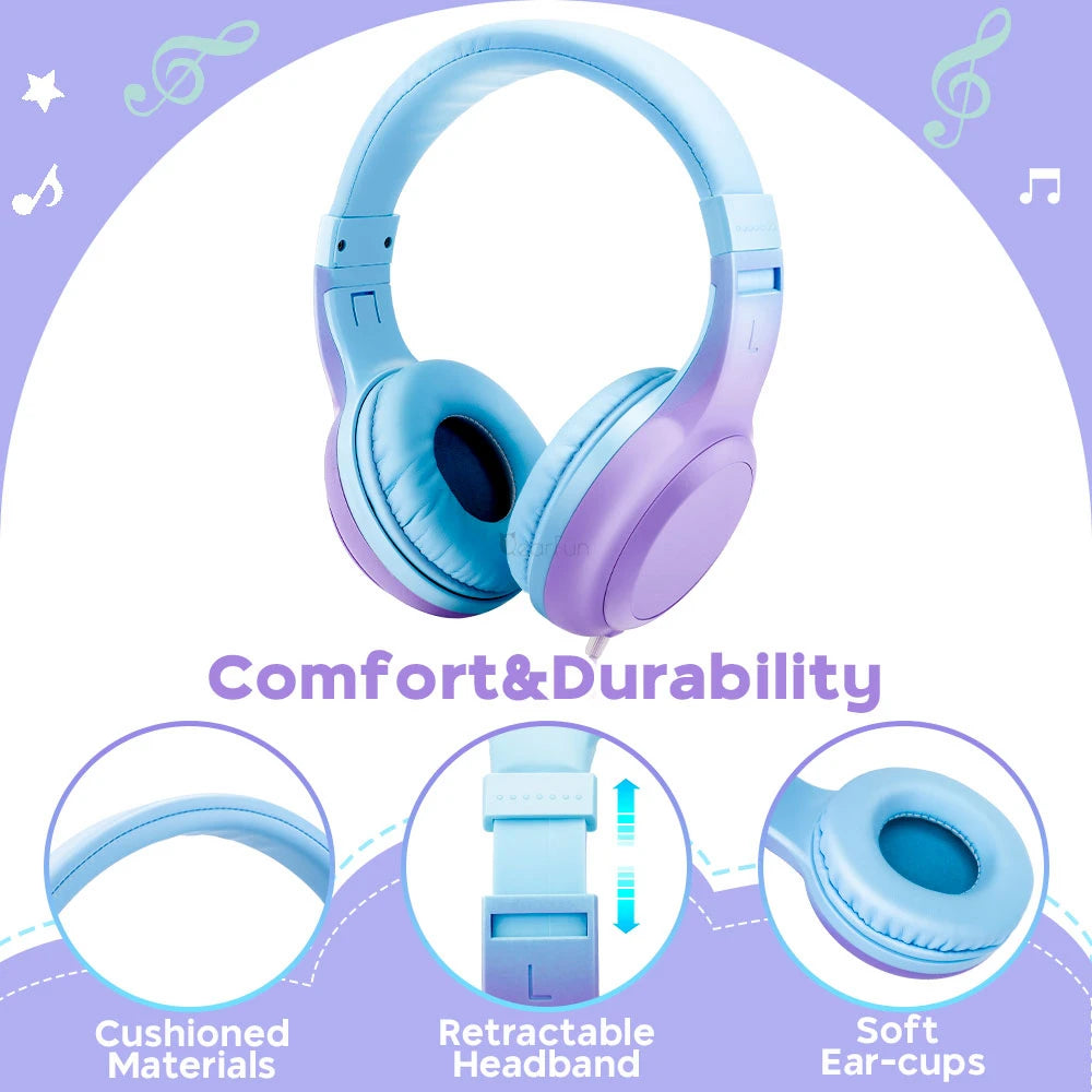 Kids Headphones Wired Headphones with Microphone 85dB Volume Limit Stereo Children Headset for Shcool Home Travel Kids Gift